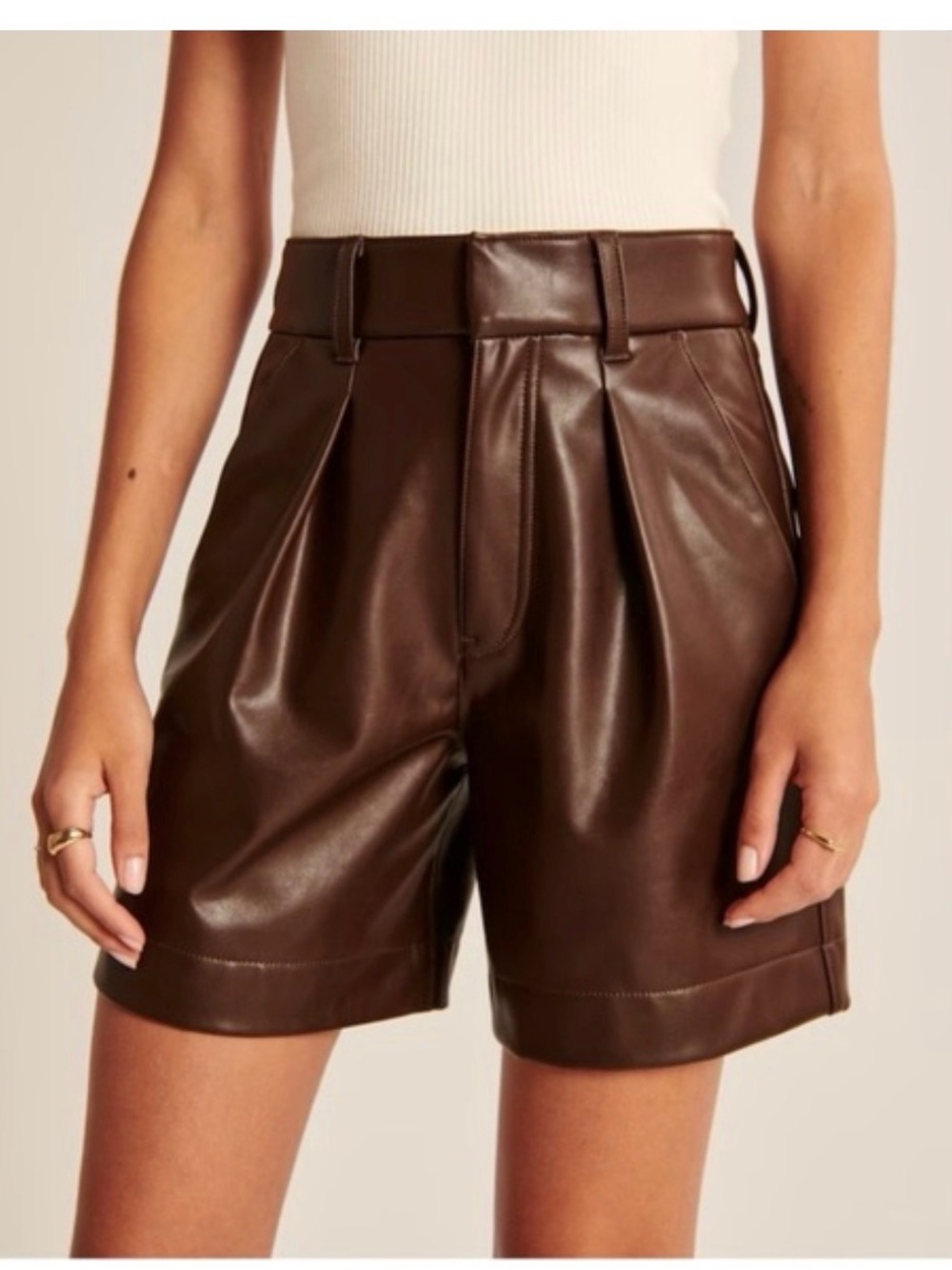 Abercrombie & Fitch Vegan Faux Leather Shorts Chocolate Brown Color Size S